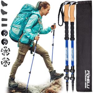 Foxelli Carbon Fiber Trekking Poles Lightweight Collapsible Hiking Poles with Cork Grips, Quick Flip Locks & All-Terrain Accessories Adjustable Height Hiking Sticks for Men & Women