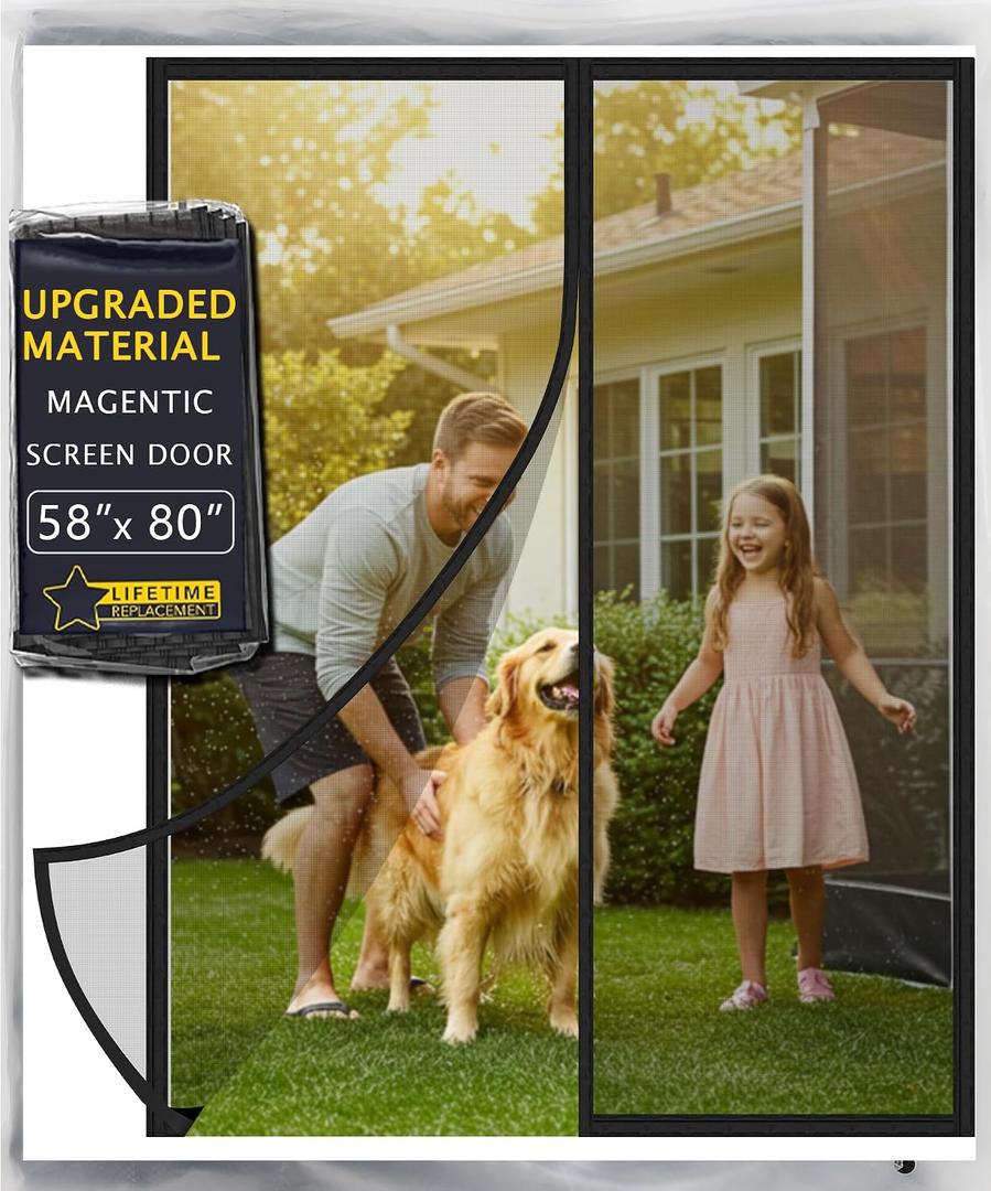 Magnetic Screen Door, Heavy Duty Mesh Door Curtain with Strong Full-Frame Magnets, Hands-Free Self Closing, Pet & Kid Friendly, Keeps Bugs Out, Easy Install for Sliding & Door Frames 58"x78"