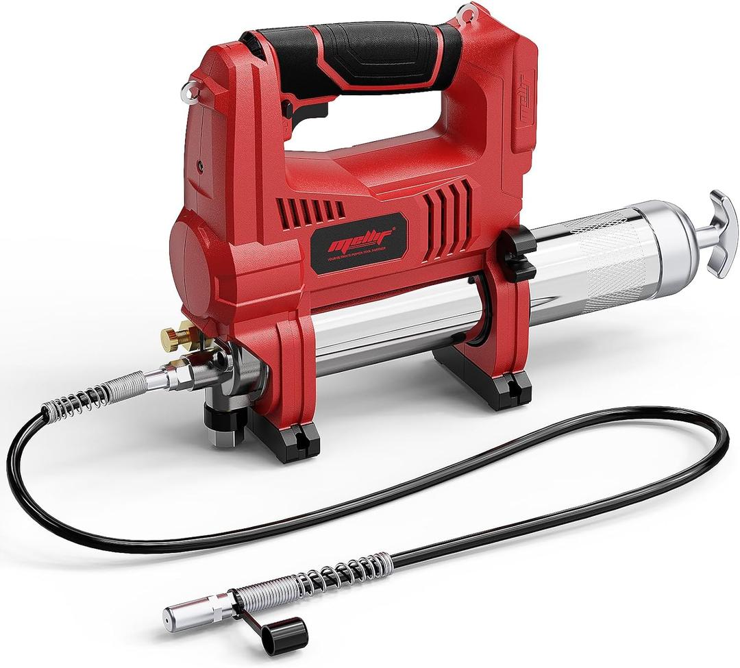Mellif Power Grease Gun Compatible with Milwaukee 18v Battery - Tool ONLY, 10,000 PSI, Brushless Motor, 5 Variable Speed, 14 OZ Capacity, 30" Hose, Built-in LED, Safety Lock, Low-Voltage Protection (Red for Milwaukee)