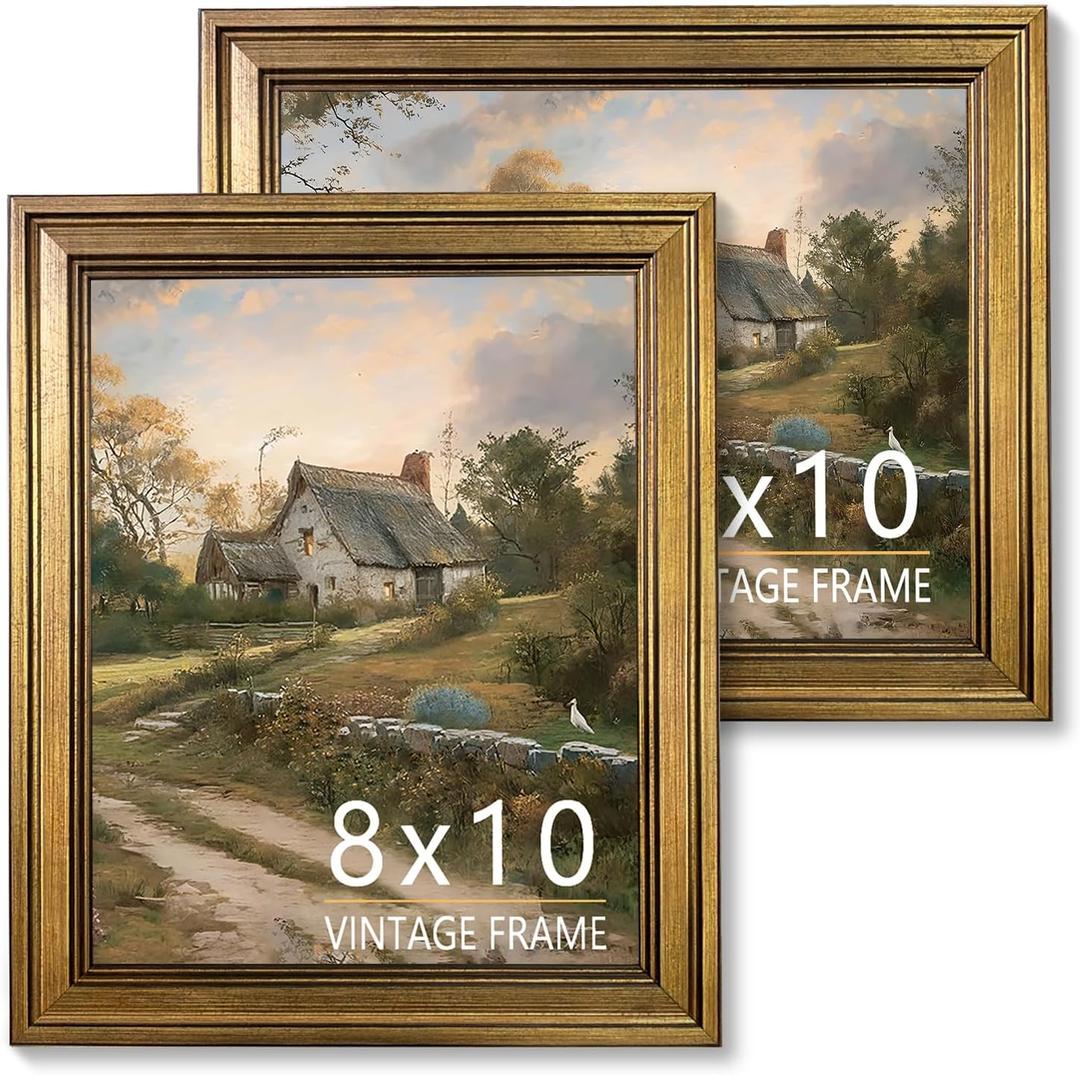 8x10 Gold Picture Frame Set of 2 - Ornate Vintage Picture Frames for Wall or Tabletop Display, 8 x 10 Photo Frame Gold Display Wedding Family Baby Photos for Elegant Home Decor