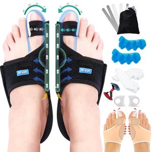 11pcs Bunion Corrector for Women & Men - Bunion Relief Kit with Toe Separators and Bunion Splints Hammer and Big Toe Separator, Spacers and Straighteners, Exercise Strap for Hallux Valgus Correction (Black)