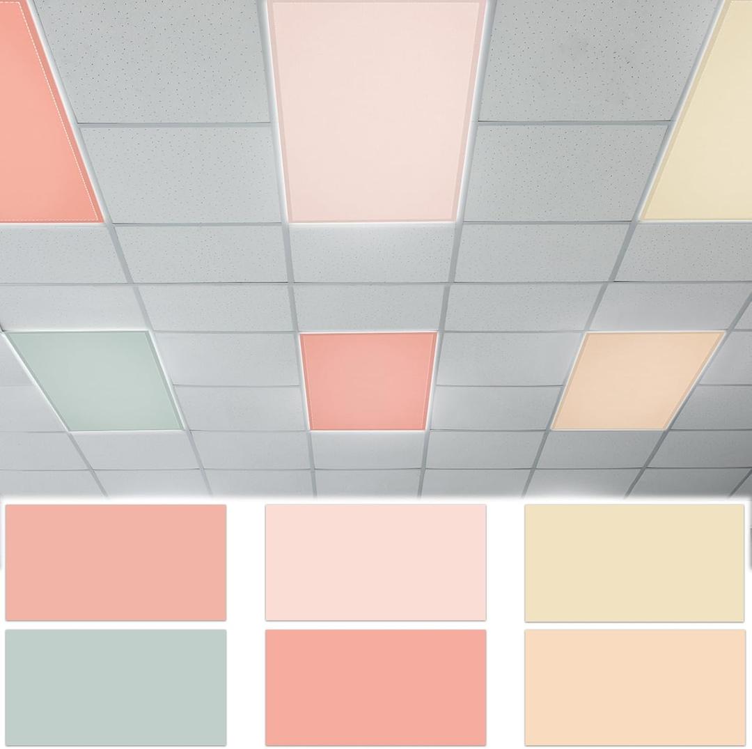 6 Pcs Fluorescent Light Covers with 60 Magnets Decorative for Classroom Ceiling Lights 4 x 2 Feet Magnetic Light Cover Filter Easy Install for Office Hospital Home Ceiling Supplies (Retro Rainbow)