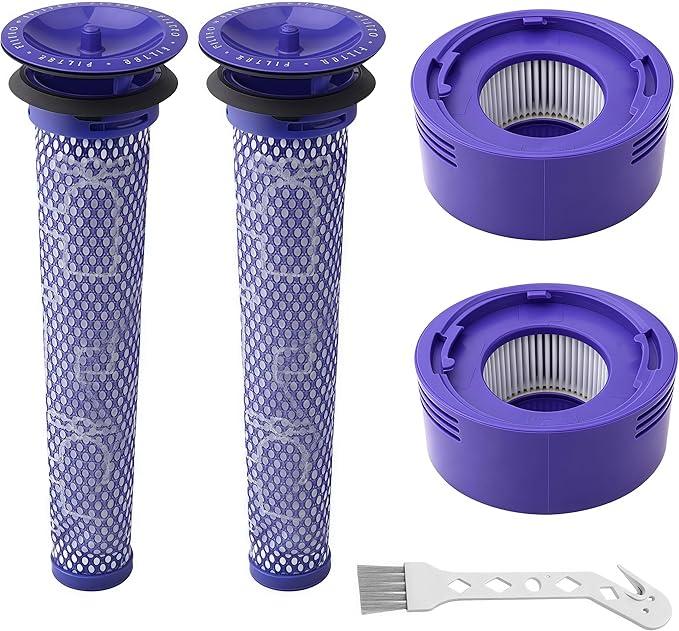 4 Pack Vacuum Filter Replacement Kit for Dyson V7, V8 Animal and V8 Absolute Cordless Vacuum, 3 Post Filter, 3 Pre Filter, Replaces Part # 965661-01 & 967478-01