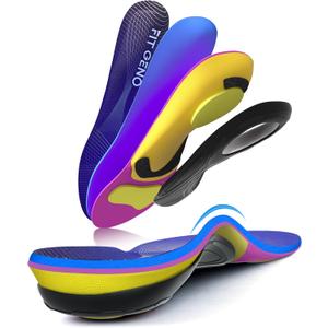Arch Support Plantar Fasciitis Insoles: Fit Geno Orthotics Inserts for High Arch Pain Relief  Heavy Duty Shoe Inserts for Women & Men 220lbs+  for Work Boots & Sneakers (Women's 8-9 / Men's 6-7) (Blue)