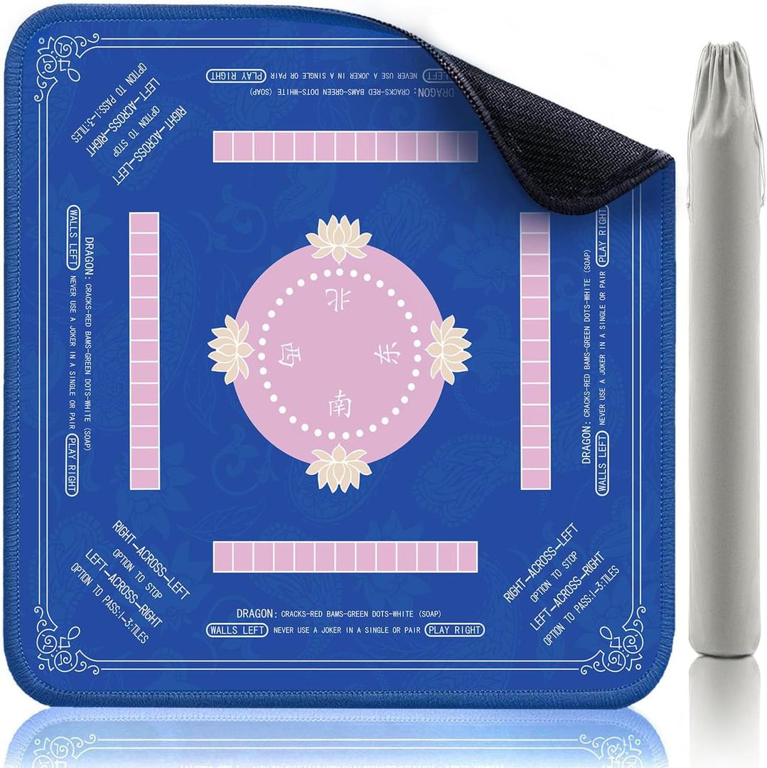 Neoprene Mahjong Mat with Rules, Non-Slip Noise Reduction Gaming Mat 31.5 x31.5 Inch for Mahjong, Poker, Board Games, Tile Games