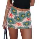 Women Low Rise Mini Skort Floral Beach Skirt with Shorts Pink Green XS (XS)