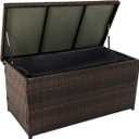 Outdoor 70 Gallon Wicker Storage Box with Waterproof Liner, Patio PE Rattan Storage Container for Outside, Deck Box with Hinged Lid for Cushions, Pillows, Towels, Horizontal Bin, Brown