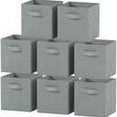 Royexe Set of 6 Foldable Fabric Storage Cube Bins | Collapsible Cloth Organizer Baskets Containers | Folding Nursery Closet Drawer | Features Dual Handles (Printed Grey)
