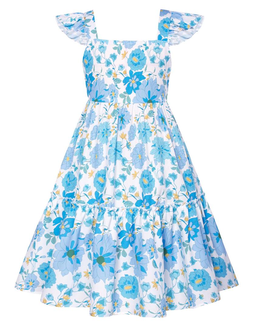 GRACE KARIN Girls A-line Floral Spring Dresses Girls Summer Beach Dress Blue Flowers 8Y
