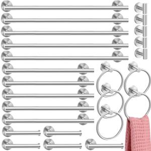 Gisafai 25 Pcs Silver Bathroom Accessories Hardware Set Towel Racks for Bathroom SUS304 Stainless Steel 23.6 Inch Brushed Towel Bar Ring Toilet Paper Holder Robe Hooks for Wall Mounted