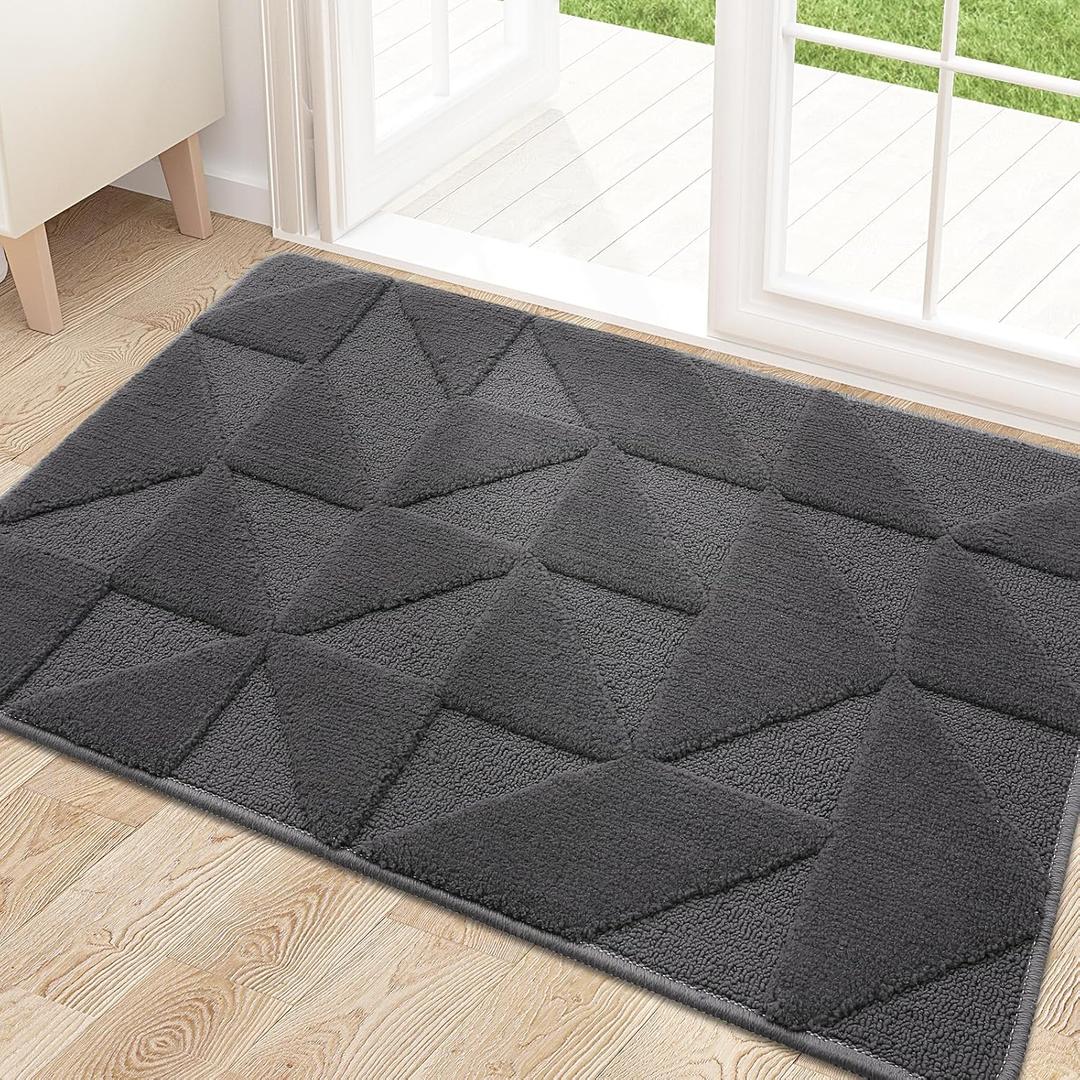 OLANLY Door Mats Indoor, Non-Slip, Absorbent, Dirt Resist, Entrance Washable Mat, Low-Profile Inside Entry Doormat for Entryway (32x20 inches, Dark Grey)