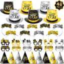 48PCS New Years Eve Party Supplies 2026 for 24 Guests, Happy New Years Decorations Party Favors Includes Top Hats, Tiaras, Glasses Accessories for Adults Nye Decorations 2026