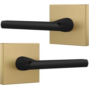 Mega Handles Prime Dummy Lever, Door Handle for Closet or French Doors, Single Side Door Levers, Fits All Standard Door Sizes, Covered Screws Included - Satin Brass/Matte Black (2 Pack) 5"