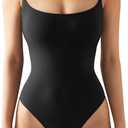 SUUKSESS Women Sexy Square Neck Thong Bodysuit Backless Cami Bodysuit Top (01 Black) XS