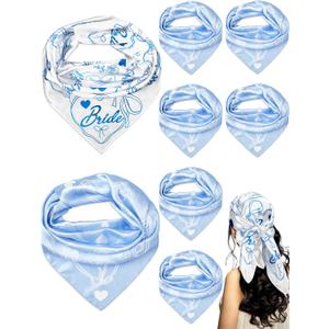 8 Pack Blue and White Silk Bride Bandanas 27 "x 27" Soft Blue Headbands Bridesmaid Gifts Last Toast on the Coast Bachelorette Party Item Head Scarf for Bridal Shower Favors Maid of Honor