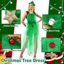 Newcotte 2 Pcs Green Christmas Tree Costume for Women Mesh Skirt Headband Festive Xmas Tree Outfit for Party Cosplay Carnival