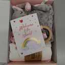 Newborn Baby Girl Gift, 9 Pcs Baby Gifts for Girls Newborn Essentials, New Baby Girl Gift Basket Baby Shower Gender Reveal Gifts, New Mom Gift Swaddle Blanket Bunny Rattle Gift Set (Pink)