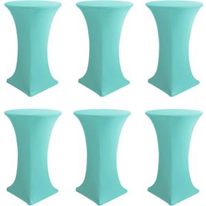 Cocktail Table Covers-Spandex Round High Top Table Cloths 6 Pack 32x43 Inch-Aqua Blue Stretch Fitted Bar Tall Tablecloth for Pub Bistro Highboy Party Banquet Height Folding Satnding Tables
