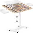 ropoda 1500 PCS Jigsaw Puzzle Table with Drawers and Single-Pedestal,35"x 26.8" Angle & Height Adjustable Wooden Puzzle Borad with 6 Drawers &Cover& 4 Roller Wheels, Large