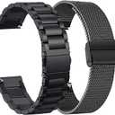 ViCRiOR Compatible with Amazfit Active 2/ GTS 4 Mini/GTS 4 /GTS 3/ GTS 2/2 Mini/2e Watch Bands, 2 Pack Stainless Steel Mesh Strap Bracelet Replacement for Amazfit Bip/Bip 3 Pro/Bip U Pro Man Women (Black)