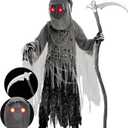Spooktacular Creations Child Unisex Grim Reaper Costume, Halloween Costume with Glowing Red Eyes for Kids Trick-or-Treating, XL(12-14yr)