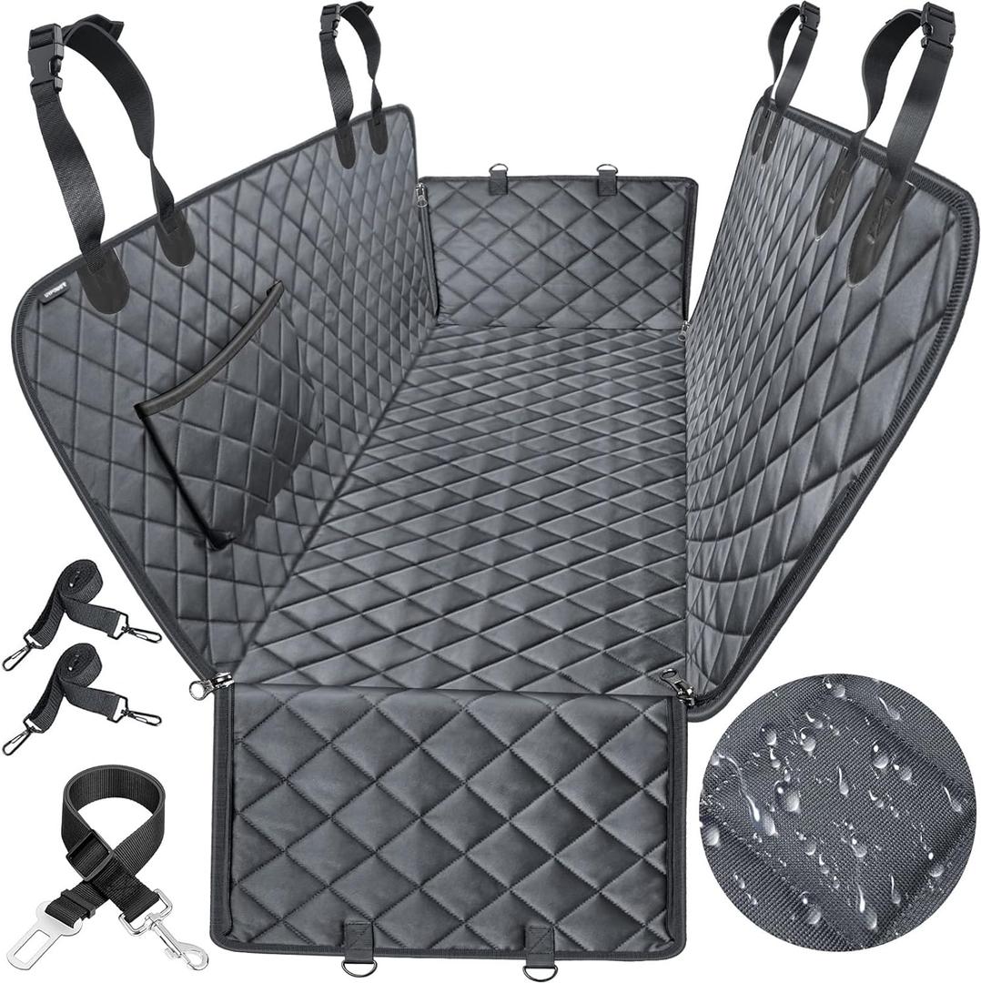 URPOWER Dog Seat Cover, 100% Waterproof Hammock 600D Heavy Duty Scratch Proof Nonslip Durable Soft Pet Back Seat Covers for Cars Trucks and SUVs (Standard (54" W x 58" L), All Black)