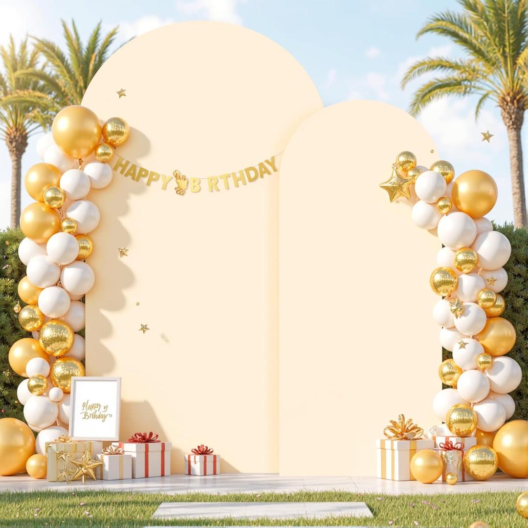 Champagne Arch Backdrop Cover, Set of 2 Spandex Fitted Stretchy Arch Stand Covers, 2-Sided Round Top Chiara Backdrop Cover for Party Birthday Ceremony Banquet Baby Shower Banquet Arch Decoration