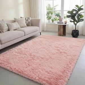 Poboton Area Rugs for Living Room Large Rugs Bedroom Anti Skid Rug Shaggy Soft Rug for Living Room Bedroom Pink 4x6 Play Area Kids Room Luxury Decorative