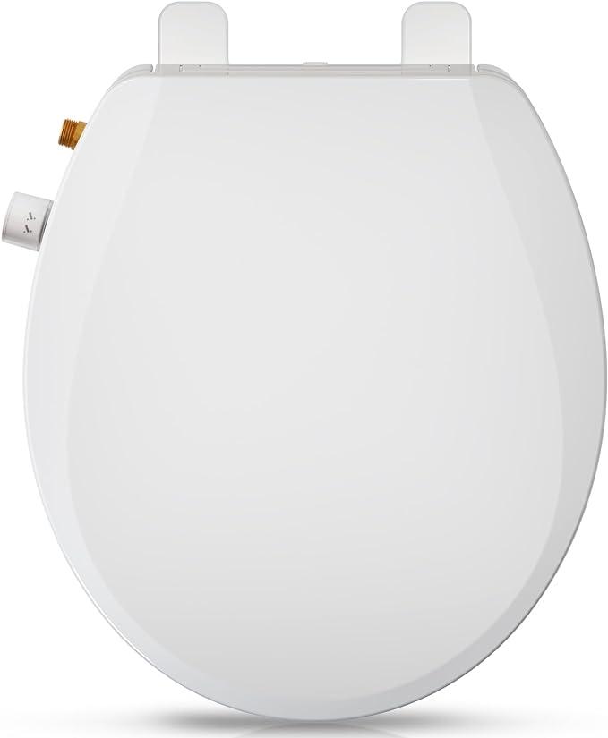 Elongated Bidet Toilet Seat with Quiet-Close, Non-Electric Bidet Mode with Dual Nozzles, Fit Elongated Toilet Seat, Adjustable Water Pressure with Brass inlet (Round)