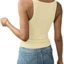 Artfish Women's Spaghetti Strap Ribbed Tank Top Fitted Workout Racerback Scoop Neck Basic Cami Shirts (Beige, M)