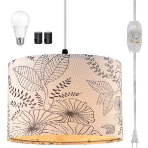 Plug in Pendant Light, Hanging Light with Plug in Cord with Dimmable Switch, Hanging Lamp with 15 ft Clear Cord, Pendant Lights Fixture for Bedroom Kitchen Island (Bulb Included) (Flower)