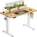 Sweetcrispy Electric Adjustable Height Standing Desk - 48 x 24 inch Sit to Stand Up Desk with Splice Board, Rising Home Office Computer Table with 2 Hook and Wire Hole for Work (48 x 24IN, Nature)