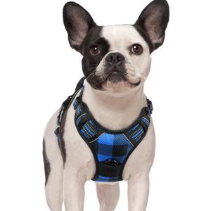 rabbitgoo Dog Harness No-Pull, Comfortable Padded Plaid Harness with Handle Easy Control, Adjustable Reflective Pet Vest with 2 Leash Clips for Small Dog, Blue Plaid, S
