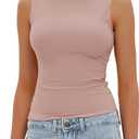 Darong Women's Boat Neck Tank Top Sleeveless Double Lined Basic Tops Going Out Casual Tank Shirts (Pink) M