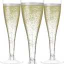 Prestee Set of 200 Plastic Champagne Flutes - Clear Champagne Glasses for Parties, Weddings, Events - 4.5 oz Disposable Drinkware - Elegant Stemware for Toasts Cocktails Mimosas