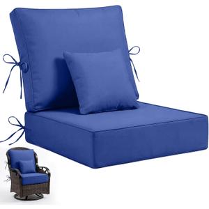 24 x 24 x 6 inch Outdoor Chair Cushions Set, Patio Chair Cushions with Removable Cover and Straps, Fade & Water Resistant Outdoor Cushions for Patio Furniture, Fit Couch, Sofa, Chair, Deep Blue
