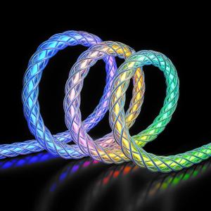 USB C Charger Cable 60W RGB Colorful Gradual Light up USB A to C Cable for iPhone 15/15Pro/ 15Plus/15ProMax MacBook Pro 2020, iPad Pro 2020, iPad Air4, Samsung S23+/S23 Ultra (6 FT)