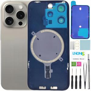 15 Pro Back Glass Replacement for iPhone 15 Pro Rear Back Cover Glass Waterproof and Camera Lens+Professional Repair Tool Kit (Natural Titanium)