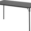 IDEALHOUSE 4 Feet Folding Table, Protable Foldable Card Table, Metal Legs Support, Upholstered PU Leather Tabletop, Heavy Duty, No Assembly Required, Perfet for Indoor and Outdoor, Black