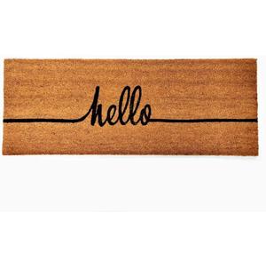 Kempf Cursive Hello Coco Coir Doormat, 18" x 47", Heavy-Duty Indoor Outdoor Entrance Mat with Non-Slip Backing (1'6" x 3'11" (Rectangular))