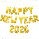 KatchOn, Gold Happy New Year 2026 Balloons - 16 Inch | Happy New Year Balloon and 2026 Gold Number Balloons for Happy New Years Decorations 2026 | New Years Eve Party Supplies 2026