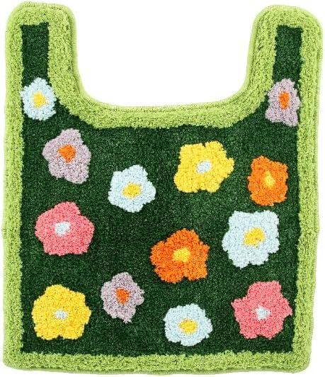 Cute Moss Flower Bathroom Toilet Rugs, Green Toilet Mat U Shape Washable Non-Slip Around The Toilet Rug Aesthetic Bath Mat for Family and Hotel Bathroom DecorationsGreen, 1.6ftx1.6ft