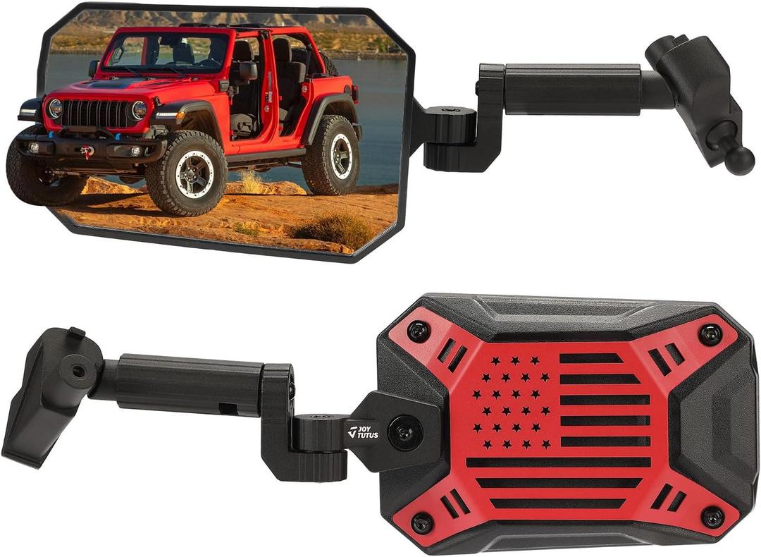 JOYTUTUS Red Mirrors Doors Off Compatible with Wrangler JL Gladiator JT 2018-2023, Side Mirrors with Ball Adapter Wider View No Vibrate & Wobble (NOT FIT 2024+ Wrangler & Gladiator JT)