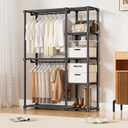 Mavivegue 4-Tier Portable Closet with Shelves & Hanging Rod - Portable Wardrobe Closet for Bedroom, Closet, Dorm - Easy Assembly Clothing Rack with Shelves for Clothes, Shoes, Accessories, Black (16"D x 48"W x 64"H)
