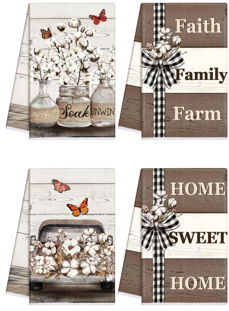 3 Farmhouse Rustic Kitchen Towels Farm Cotton Dish Towels Decorative Vintage Hand Towel for Cleaning Drying Wiping Tasks Women Mom Gifts Home Living Room Decor,  24"L x 16"W