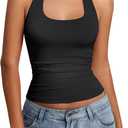 Avidlove Women Halter Tank Tops Sexy Backless Ruched Fitted Double Lined Going Out Top 2026 Summer, X-Large (Black)
