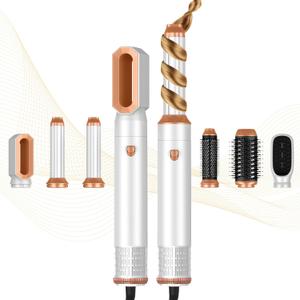 6 in 1 Hair Dryer Brush, Blow Dryer Brushes Ionic Hair Dryer, Oval Hot Air Brush, Hair Curler Straightener Magic Styler Autowrap Air Styler (White Gold)