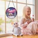 Winter Scene Christmas Suncatchers Stained Glass Window Hanging, Farmhouse Winter Landscape Sun Catchers Indoor Window Glass Round Wall Decor, Christmas Wall Hanging Decorations, 7.9x7.9in