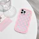 NITITOP Compatible with iPhone 12 Pro Max Case Cute Clear Curly Wavy Frame Shape Aesthetic Checkerboard Checkered Pattern for Women Girls Shockproof Soft TPU 2 in 1 Protective Phone Cover - Pink