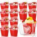 Sliner 12 Pack Valentines Day Heart Shaped Dessert Cups with Lids and Spoons 5 oz Plastic Dessert container Mini Appetizer Parfait Cups Red Shooter container for Wedding Serving Party